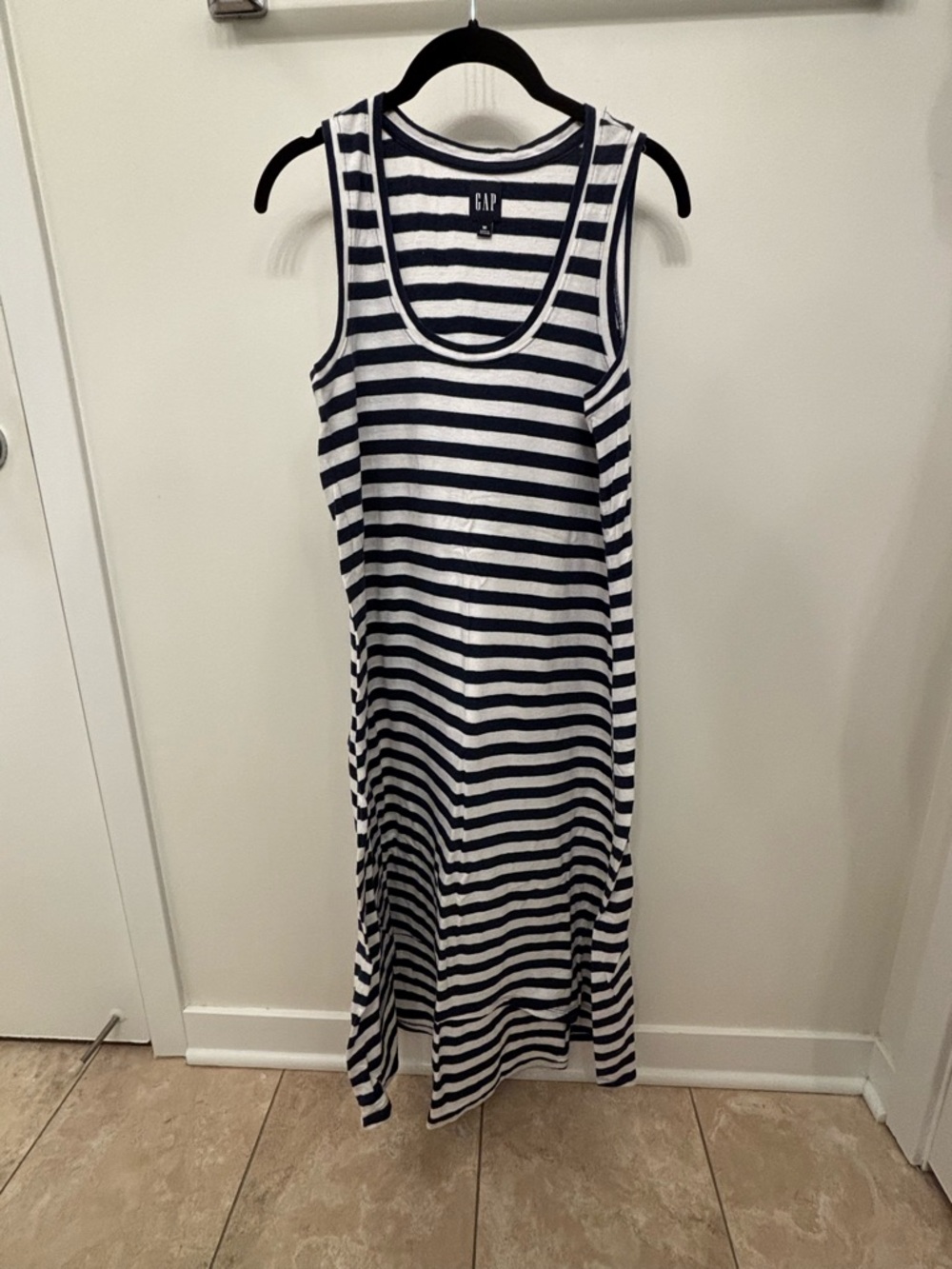 GAP Navy and White Striped Sleeveless Maxi Dress